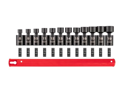 Image of TEKTON 3 /8 Inch Drive Universal Joint Impact Socket Set | SID97102 | 12-Piece, (8 - 19 mm), Shallow, 6-Point
