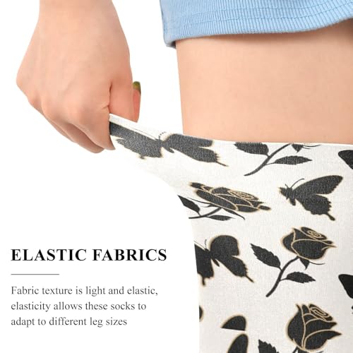 Thigh High Sock Retro Style for Models calcetas largas escolares para ni?as Fashion Black Gold Rose Flower Butterfly4