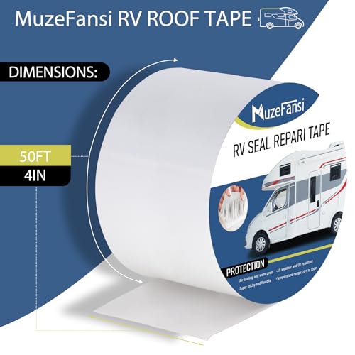 Image of RV Sealant Tape 4 Inch X 50 Foot 2Pack, UV & Weatherproof White RV Roof Tape, Waterproof Tape Sealant Roofing Tape for Camper Truck Stop Roof Window Boat Sealing Leaks Repair
