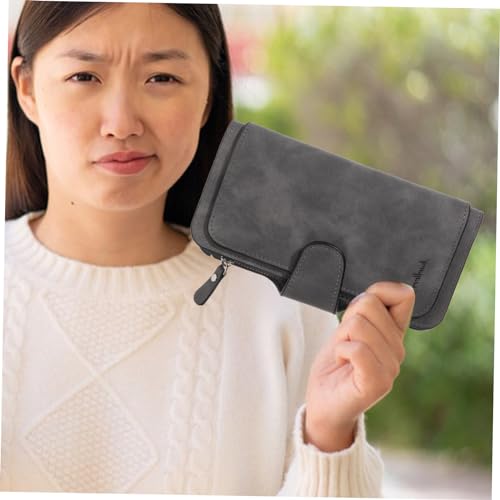 VANZACK Minimalist Women's Buckle Wallet Long Snap Closure Wallet Pockets Zipped Purse for Daily Use Grey4