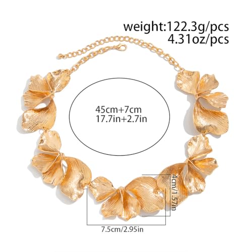 Chunky Gold Flowers Leaf Necklace for Women Exaggerated Ginkgo Biloba Leaves Floral Statement Necklaces Vintage Large Oversized Blossom Jewelry Gifts3