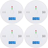 Sugarzoon 4 PCS Detector de Monóxido de Carbono, Pilas Detector de Humo, Inalámbrica con Pantalla...