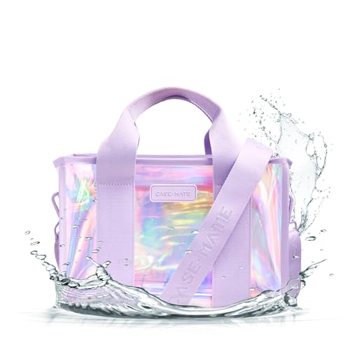 Case-Mate Soap Bubble Mini Beach Tote - Iridescent Beach Bag with Crossbody Strap for Women - Waterproof Tip-Proof Foldable & Washable - Tote Bag for Pool Travel and Vacation - Small