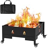 22 Inch Fire Pit with Wheels, Wood Burning Fire Pit for Outside with Waterproof Carry Bag, Outdoor Portable Backyard Metal Firepit for Patio Bonfire Picnic BBQ Party Camping Beach