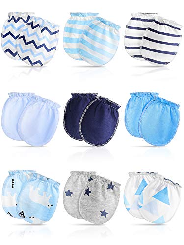 9 Pairs Newborn Baby Cotton Mittens No Scratch Mitten Gloves for Baby Little Boys Girls