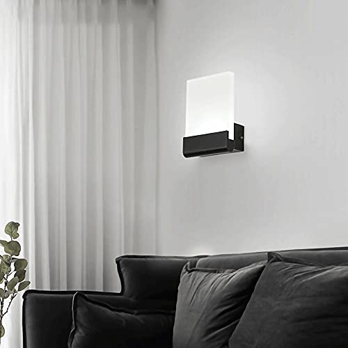 Aplique de pared de aluminio negro con panel acrílico LED de 6W y diseño rectangular interior 3