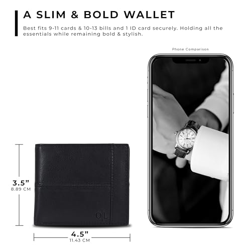 Image of Oak Leathers Leather Wallet for Men - RFID Bifold Wallets with 9 Credit Cards 1 ID Window Slim Minimalist Front Pocket Gift For Men