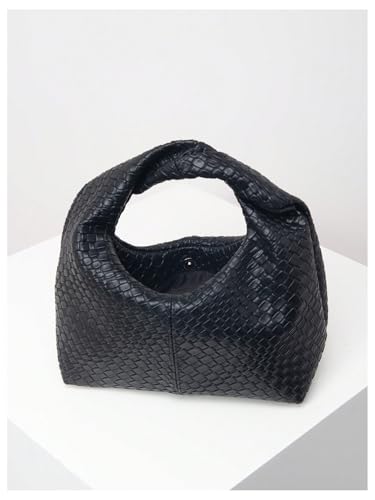 Image of Verdusa Women's Ruched Hobo Mini Handbag Clutch Purse Dumpling Pouch Bag Woven Black One-Size
