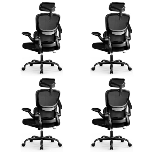 Image of BESTFAIR High Back Ergonomic Office Chair, Breathable Mesh Desk Chair with Lumbar Support, Adjustable Headrest, Flip-up Armrests, Computer Gaming Chair