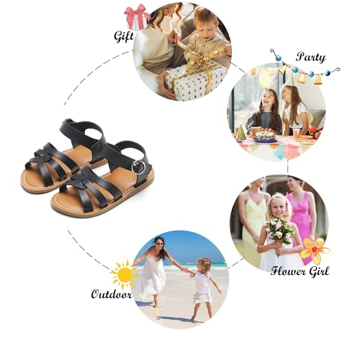Image of Felix & Flora Toddler Girl Sandals - Little Girl Easter Dress Shoes Lightweight Open Toe Beach Holiday Flats