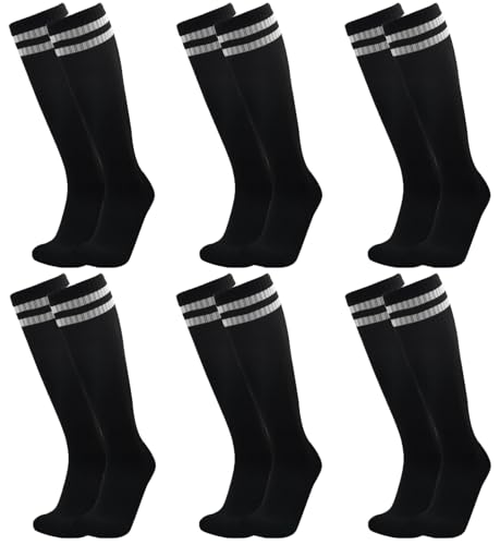 6 Pairs Kids Soccer Socks Stretchy Knee High Tube Football Athletic Team Socks for Boys Girls (4-12 Years Old)