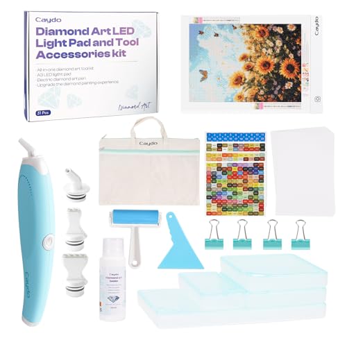 Art diamant kit complet Caydo avec table lumineuse A4 rouleau strass et boîte rangement