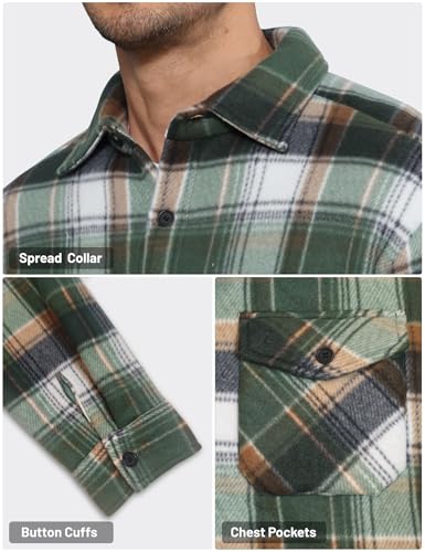 Image of Men's Flannel Jacket Fleece Lined Casual Button Up Plaid Jacket Long Sleeve Sherpa Shacket with Pockets