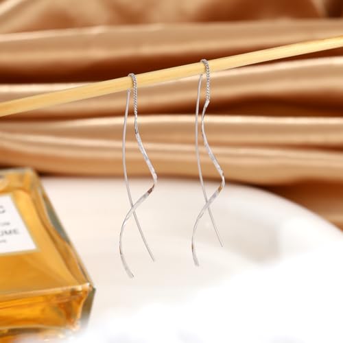 Ritach Sterling Silver Dangle Earrings for Women Trendy, Long Silver Threader Earrings Dainty Minimalist Dangling Drop Earrings for Prom Party2