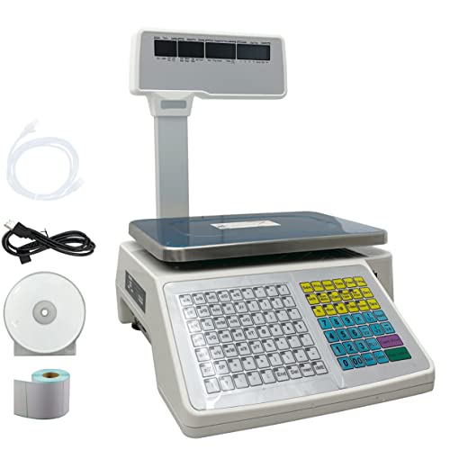 INTSUPERMAI Digital Price Computing Scale with Thermal Label Printer 30lbs Capacity Four-window with Pole Double-sided Supermarket Scale