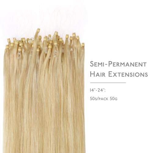 Image of WENNALIFE Microlink Hair Extensions Human Hair, 50g 50s 16 Inch Light Blonde Highlighted Golden Blonde Remy Micro Bead Hair Extensions Real Human Hair Loop Ring Hair Straight Microlinks