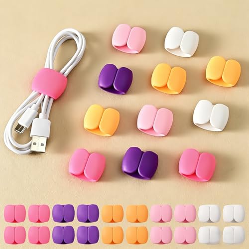 20PCS Multi-Pack Cable Storage and Organizer Clips – Versatile Wire & Charging Cable Management for Travel, Desk, and Home – Secure and Tidy Data Cable Holders (Multicolor,20)