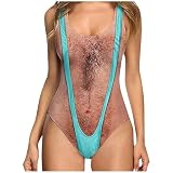Maillot De Bain De Borat Femme avec Poitrine Poilue Drôle De Maillot de Bain Amusant Imprimé Hippie Une Pièce Fantaisie Bizarre Sexy Cosplay pour Femmes Monokini Swimwears pour Vacances