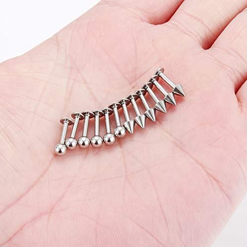 SCERRING 12PCS 14g Stainless Steel Balls & Spikes Labret Monroe Lip Cheek Tragus Cartilage Helix Earring Ring Body Piercing Jewelry 8-14mm4