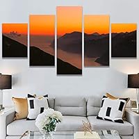 SIGNWIN 5 Panel Canvas Wall Art Coastal Orange Photography Relax/Calm Romantics Sunset Warm for Home Decorations Ready to Hang - 60