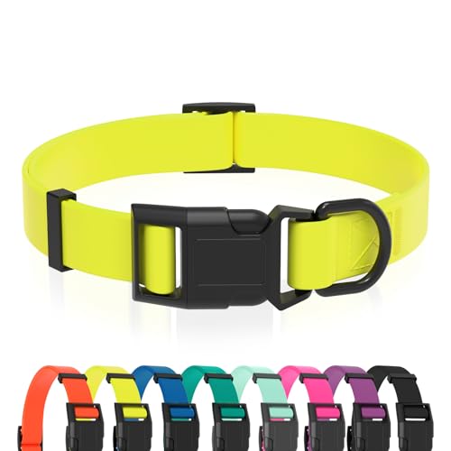 Image of Waterproof Dog Collar, Easy to Clean Rubber Dog Collars with Quick Release Buckle Fits Small Medium or Large Dogs (Yellow, S < 9.5-14.1 inch)