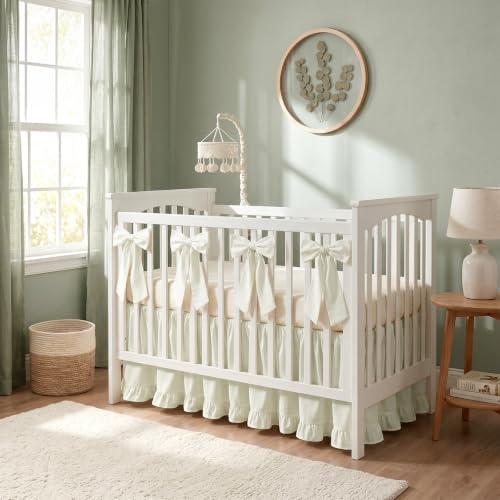 Image of Smoothnovelty Beige Crib Bed Skirts with 4 Large Cot Bow 28 inch x 52 inch,14 inch Drop