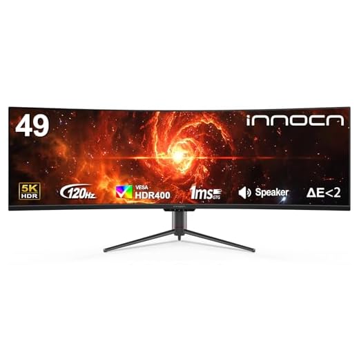 INNOCN 49" Curved Monitor Ultrawide DQHD 120Hz 32:9 5120 x 1440P Computer Monitor, R1800, 99% sRGB, HDR400, USB Type C, DisplayPort, HDMI, Built-in Speakers, Height/Tilt Adjustable - Black