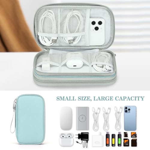 Image of FYY Electronic Organizer, Travel Cable Organizer Bag Pouch Electronic Accessories Carry Case Portable Waterproof Double Layers Storage Bag for Cable, Charger, Phone, Earphone, Medium Size, Mint Green