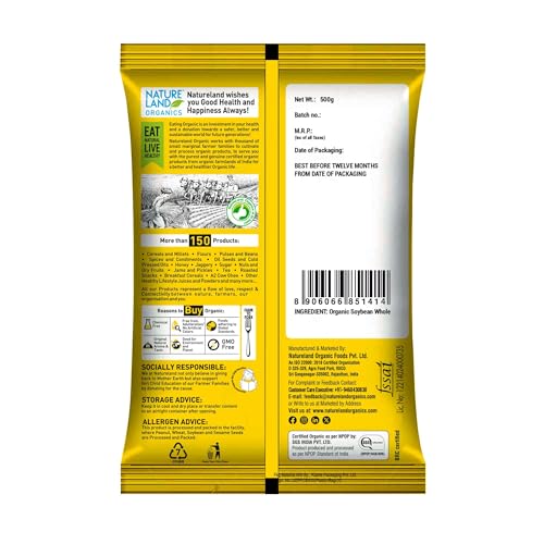 Image of Natureland Organics Soybean Whole 500 Gm (Pack of 3)