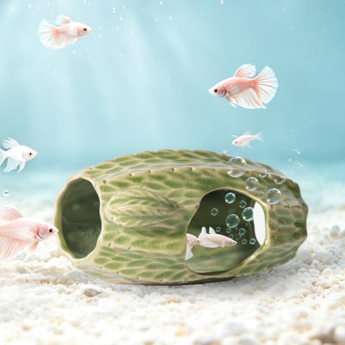 Image of Ceramic Aquarium Decor Green Tall Cactus Betta Fish Tank Cave