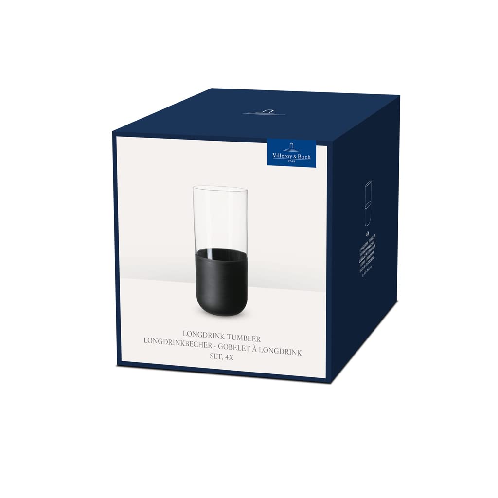 Villeroy & Boch - Manufacture Rock Longdrinkbecher Set 4 teilig 300 ml, MattSchwarzer Boden Handbemalt, Gläser, Glas, Cocktailgläser, Longdrinkgläser Set, Caipirinha Glas, Mojito Gläser, Kristallglas