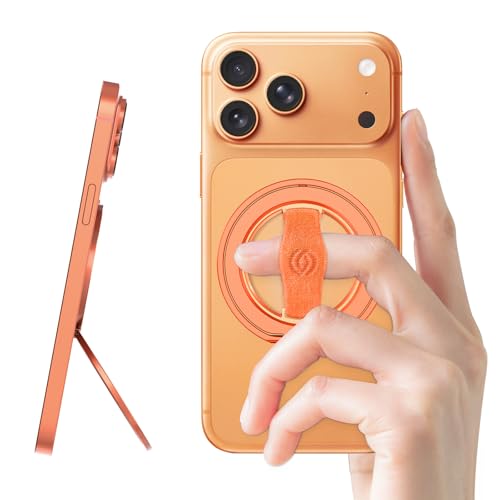 Image of EWA MagOne 3rd Gen [Compatible with MagSafe] Phone Grip Stand with Finger Strap, Removable Magnetic Ring Holder Kickstand Loop for iPhone 17,16,15,14,13,12 Series (Cosmic Orange)