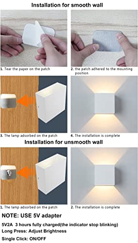 Image of Indoor LED Wall Lamp with Touch Switch, Cordless Lamp Rechargeable USB Wall Sconce Lights Battery Powered Bedside Lamps for Bedroom Children's Room Corridor Stairwell (Black, RGB)