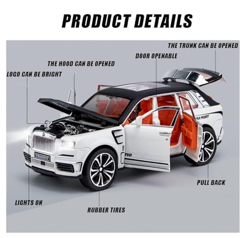 Image of WORSHIPER 1:24 Rolls Royce Cullinan Masory Toy Car Metal Pull Back Diecast Car with Openable Door and Sound Light, Gifts Toys for Kids. (1:24 Rolls Royce Cullinan MASORY-Red)