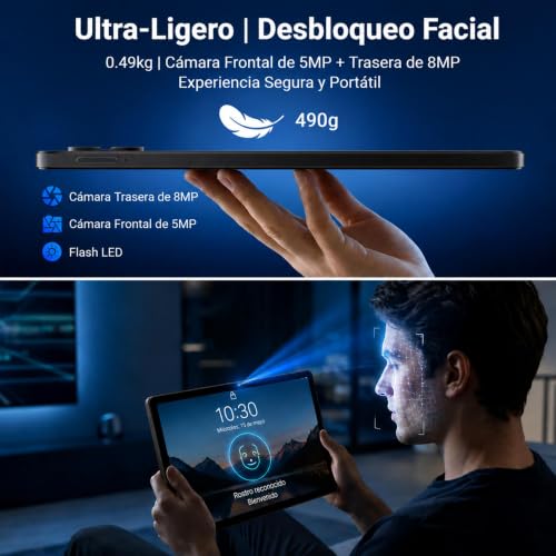 Miniatura 5 de Tablet, Tablet Android de 11 Pulgadas, 16 GB RAM 128 GB ROM Ampliable hasta 1 TB, Octa-Core, Batería de Gran Capacidad de 6800 mAh, Cámara Dual, Desbloqueo Facial (Negro)