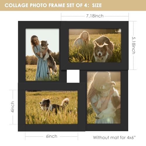 Image of DUENPY 4x6 Collage Frame Tempered Glass For 4 4x6 Photos Black | Premium Tempered Glass Provides Clear Vision, Ideal Decor to Arrange Your Warm Family Photos At Home