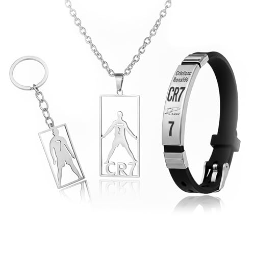Cr7   3 collares de fútbol ajustables de acero inoxidable para niños, regalos geniales para Cristiano Ronaldo, pulseras para fanáticos de balones de fútbol, regalo para hombre