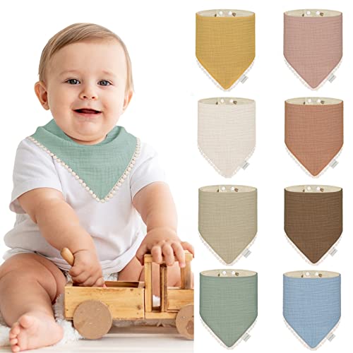 Easoger 8 Stück Sabberlätzchen Baby Lätzchen, Weiche & Saugfähig Musselin Halstücher mit 2 Verstellbares Druckknopf, Lässig Dreieckstuch Baby Geschenk für Kleinkinder, Mädchen, Junge Cover