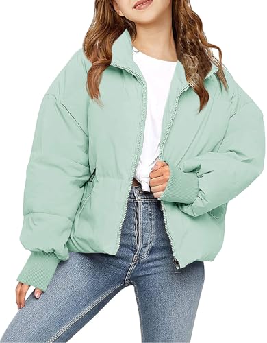 rrhss Girls Winter Long Sleeve Zip Puffer Jacket Kids Baggy Short Down Coats