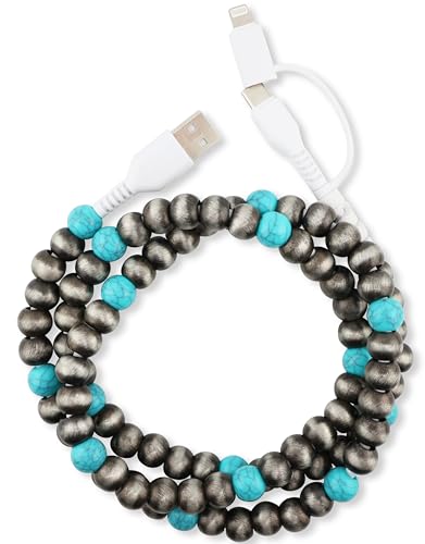 Stylish [Apple MFi Certified] Beaded Phone Charger Cable Metallic Colors USB Cable 2 in1 USB-C Charging Cord for Smartphones 3.3ft (Charcoal)