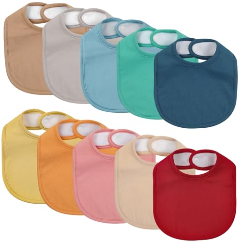 Image of 10 Pack Cotton Snap Bibs for Baby Boy Girl, Super Soft Drool Bibs for Teething and Feeding