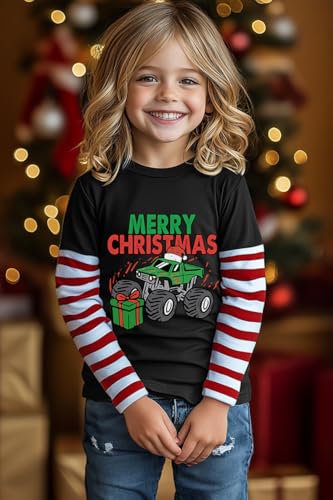 Image of Toddler Boy Girl Christmas T-Shirt Stripe Long Sleeve Tees Ugly Xmas Santa Claus Tops 2-7 Years