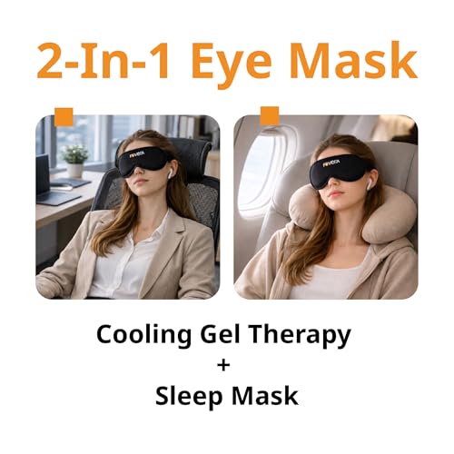 Image of FOVERA Cooling Gel Eye Mask with Soft Cover - Reusable Cold Compress Pack for Dark Circles, Puffy Eyes & Migraine Relief - Long Lasting Ice Eye Shade, Adjustable Strap for Sleep & Travel (Pack of 2)