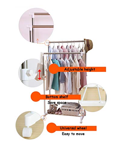 Double Clothes Airer Laundry Drying Rack Washing Line Expandable Drying Space Hanger Dry for Indoor or Outdoor Black Height Adjustable 95~165cm with Wheels in White - Image 3