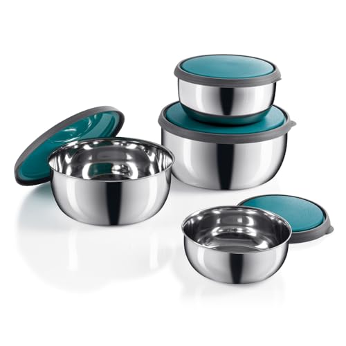 GOURMETmaxx 01807 Ciotola in Acciaio Inox Set | Composizione | per La Vostra Cucina | per La Conservazione di Alimenti | capacità: 450ml, 750ml, 1200ml, 1600ml | Smaraldo
