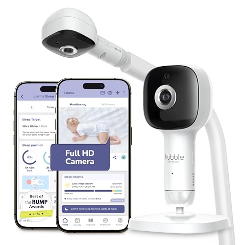 Image of HUBBLE CONNECTED SkyVision AI Baby Monitor — HD Baby Camera Monitor w/Covered Face, Rollover, & True Cry Detection, Sleep Trainer, Soother and More — with Crib Mount System