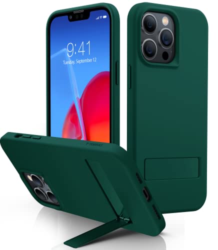 TORRAS Compatible for iPhone 14 Pro Max Case Silicone with Stand, [Military Grade Drop Protection] Premium Silky Soft Silicone Phone Case Compatible for iPhone 14 Pro Max Case, Midnigth Green
