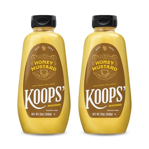 Image of Koops' Honey Mustard - Gourmet Mustard, Gluten-Free, Kosher, Made in USA, From Quality Mustard Seeds, Honey Mustard Sauce - 12 Oz, Pack of 2