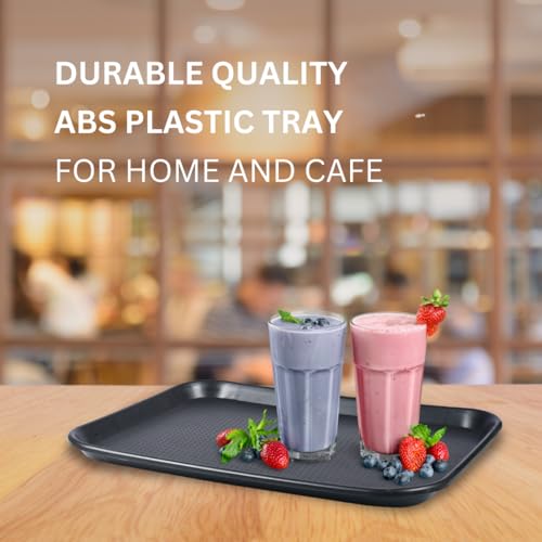 Image of FP Plastic Serving Tray Pack of 3, Black, Made of Durable Plastic, Multiuse for Kitchen, Restaurants, Cafeteria, Hotel Food Tray