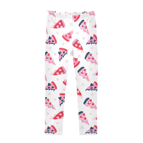 Pizza Heart for Valentines Day Girls Leggings,Workout Leggings for Girls Toddler Athletic Leggings Size for 3-10T